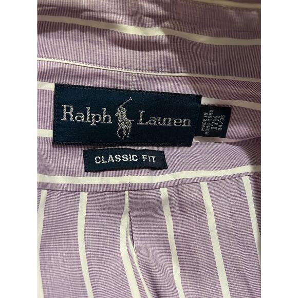 Ralph Lauren Classic Fit Stripe Button Up Shirt Size 17.5 100% Cotton - Picture 3 of 8